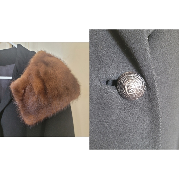 Vintage black wool coat with mink fur collar - Picture 3 of 7